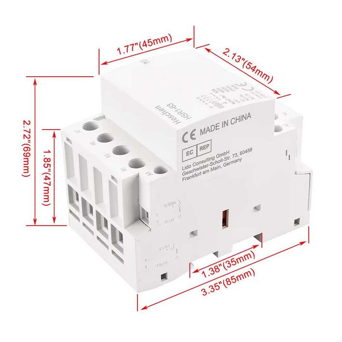 Contactor AC 4 poli 220–240V bobină montaj pe șină DIN – HSR1-63