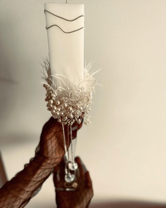 Lumânări de cununie pe suport de cristal de Bohemia