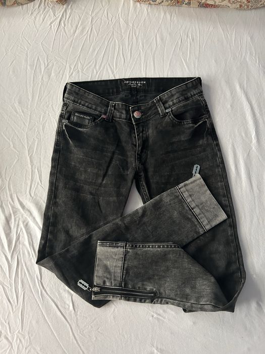 Philipp Plein дънки W28 – дизайнерски модел, ципове, кожа, топ състояние