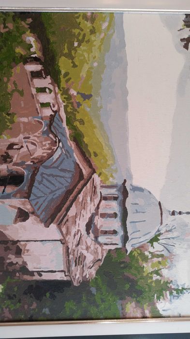 Стара българска черква, рисувана на Балкана с маслени бои на платно.