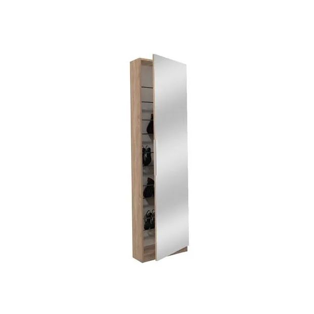 Висок шкаф за обувки с огледална врата