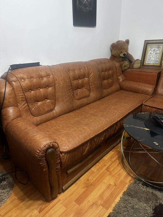 Coltar+ fotoliu piele maro