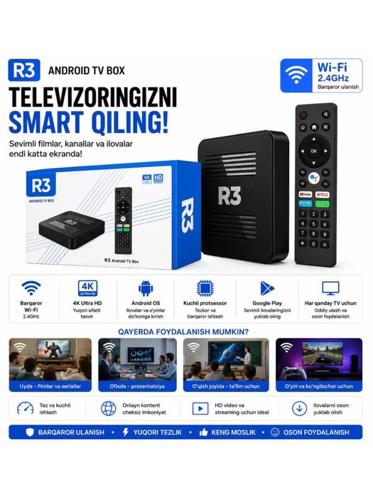 R3  Smart box прошитый 1000 канал Smart tv Смарт приставка