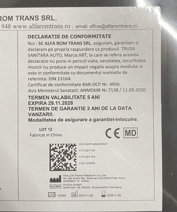 SET trusa medicala auto valabila 2030 +Extinctor stingator P1 1kg 2029