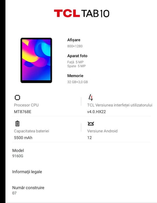 Tableta TCL.  Tab 10