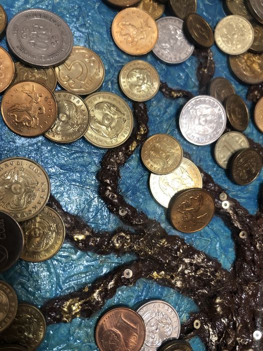 Панно «денежное  дерево» с монетами