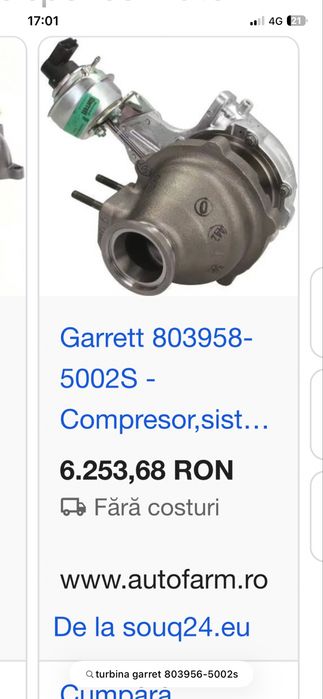 Compresor,sistem de supraalimentare Garret 803956- 5002s