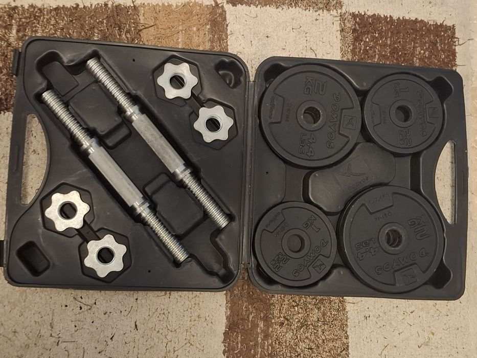 Set gantere și bare Bodybuilding 20 kg cu discuri din fontă par