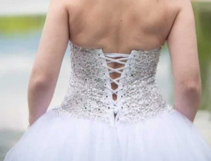 Блестяща сватбена рокля тюл принцеса корсет бюстие топ