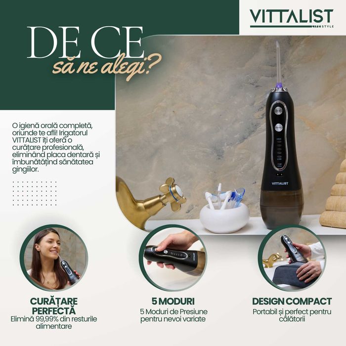 Irigator Oral Profesional Portabil, 8 capete si geanta incluse