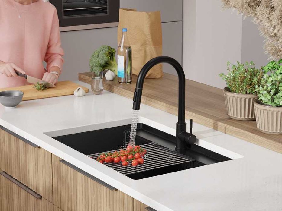 Черна кухненска мивка за вграждане под плот Берген 80 Low 760x530 мм
