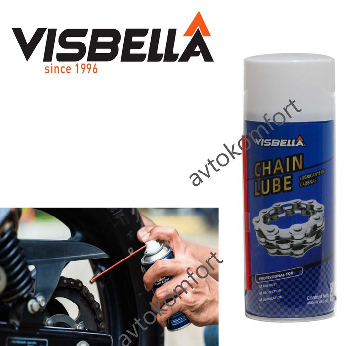 VISBELLA Спрей За Верига 450ml / 10.0 oz - Защита От Ръжда и Смазване За Мотоциклети и Велосипеди С Код МО 7252