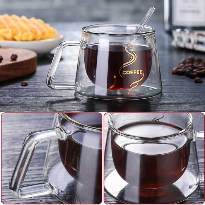 Термоустойчиви чаши с двойно дъно за кафе, чай, капучино 200 мл