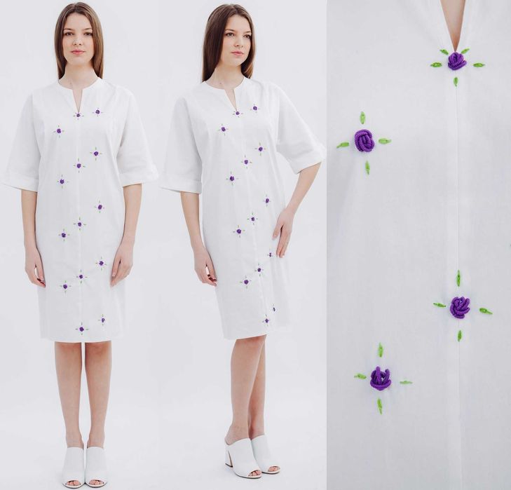 Rochie alba cu broderie manuala, Nicoleta Obis, marimea M, noua