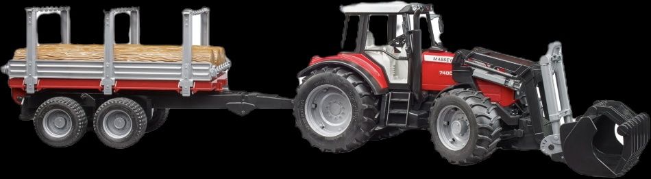 Tractor Massey Ferguson 7480 cu încărcător frontal și remorcă lemn - B