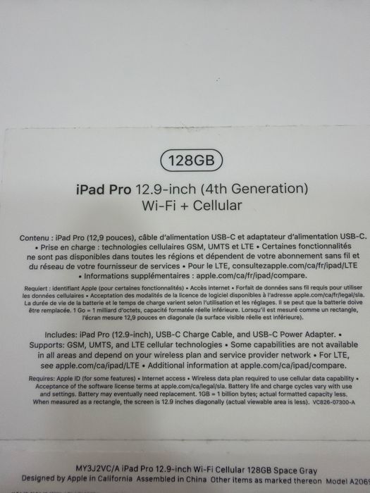 Apple iPad Pro 12.9 4th gen 128Gb WiFi+5G “Space Gray” A2069