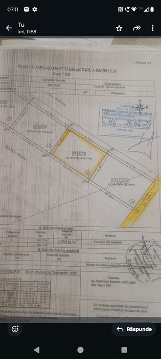 Teren Comercial / Logistic 397mp Gradinarilor Cernica  Pantelimon –A0 / DN3  Zona IS1a  Proprietar