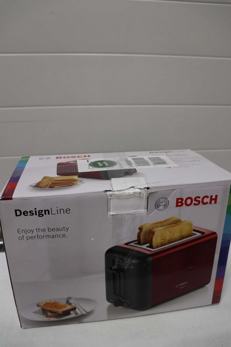 Тостер Bosch - TAT4P424, DesignLine, 970W, 6 степени, червен