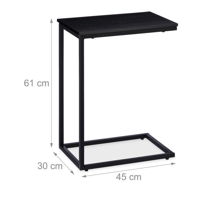 Черна странична маса Relaxdays, метална рамка, здрава, меламинов плот