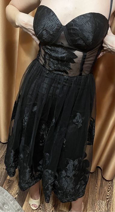 Rochie seara neagra midi dantela Alina Sabau