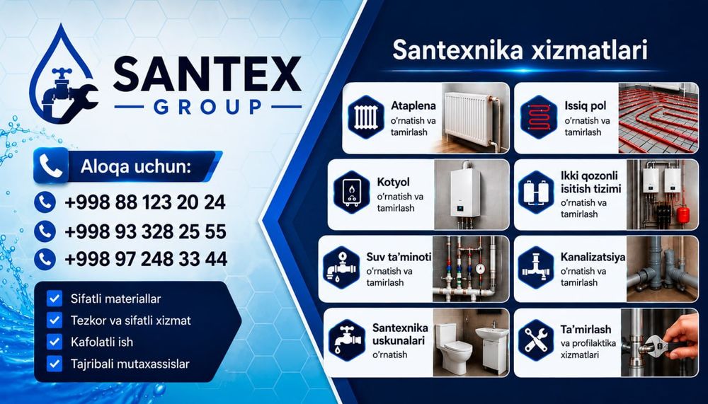 Santexnika xizmatlari.  Dvux kontrniy katyolarni tamirlash