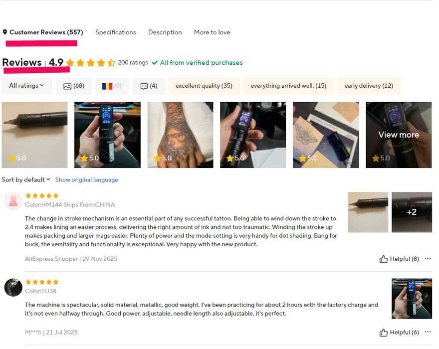 NOU Aparat de tatuat Poseidon Multi Mode și Multi stroke 2.4 - 4.2 mm cu baterie de 2300 mAH