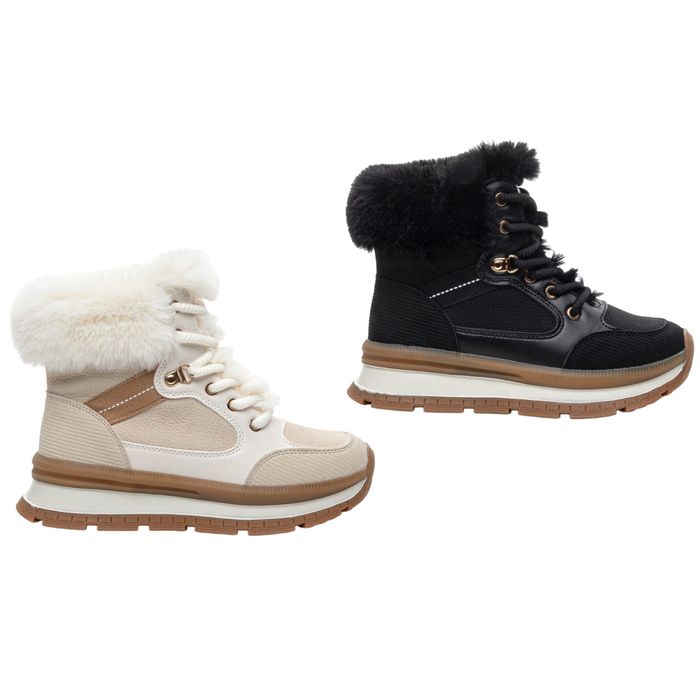 Дамски боти с топъл хастар в бежово и черно-ПРОМОЦИЯ