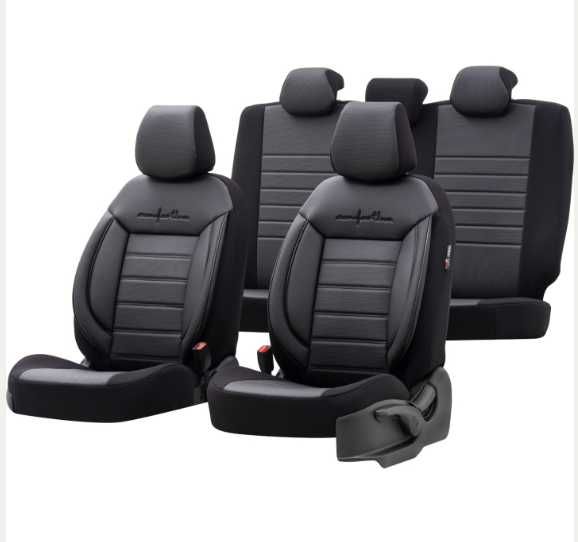 Луксозна тапицерия OTOM текстил с еко кожа COMFORT LINE Design – Черна с черен шев