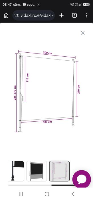 Jaluzea Rulou de Exterior Negru 200 x 270 cm