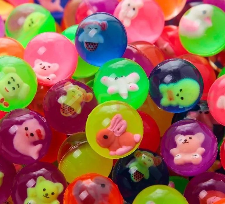 Подскачащи гумени топчета 45 мм динозаври, морски свят 3D и микс