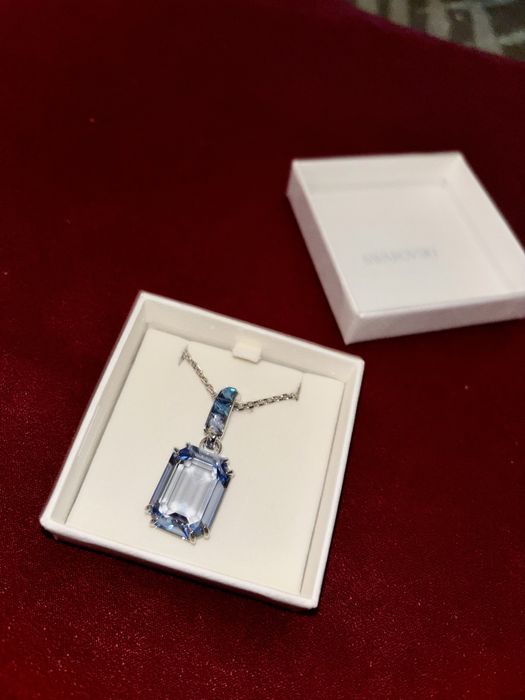 Pandantiv Millenia Swarovski octogonal, albastru, placat cu rodiu