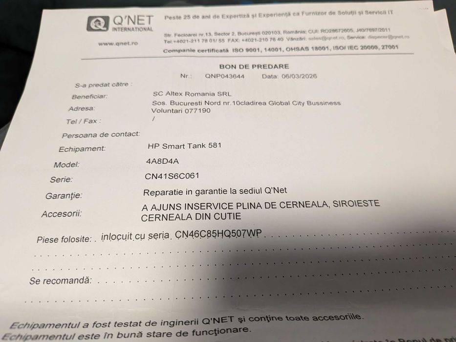 Vand Imprimanta Multifunctionala HP SmartTank 581 CISS noua cu garantie