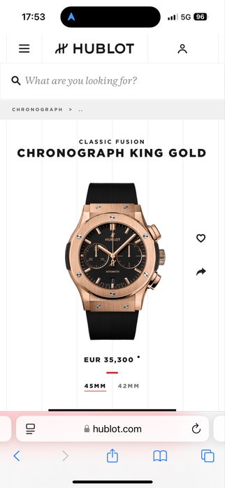 Оригинален часовник Hublot 45 mm Classic Fusion King Gold Chronograph