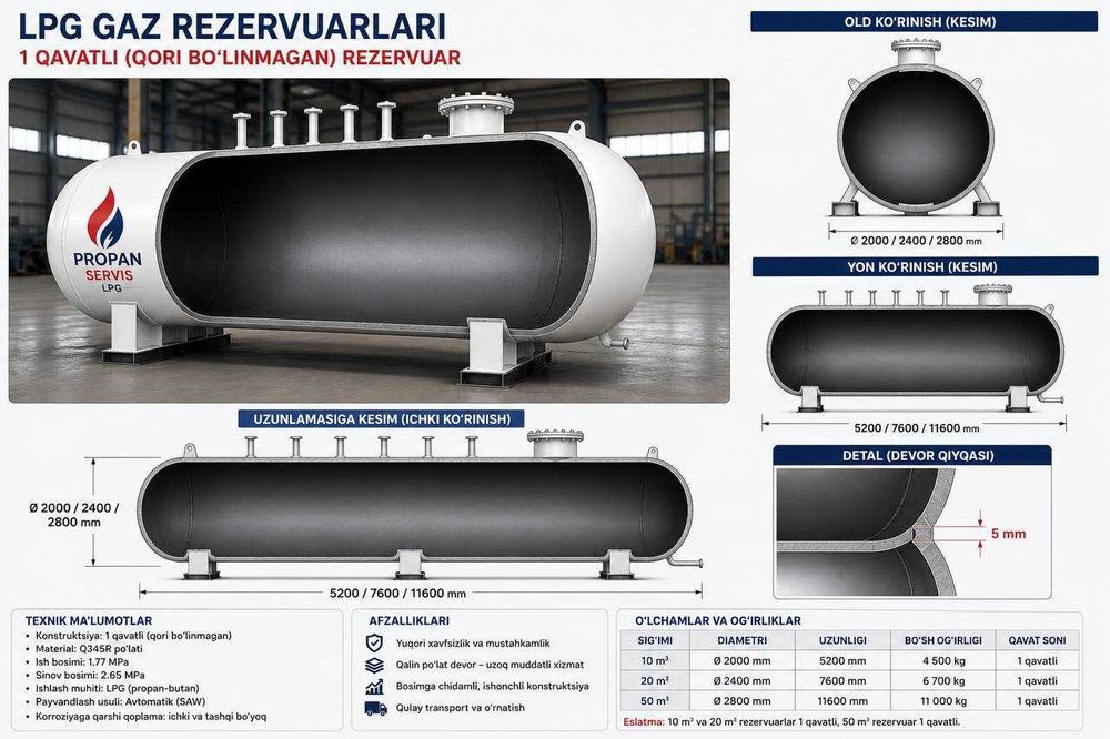 Propanservis.uz  propan bochka ishlab chiqaramiz va olib kelamiz