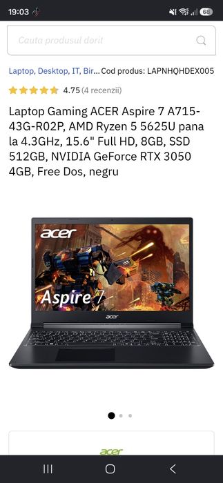 Acer Aspire 7 A715-43G | RTX 3050 4GB | Ryzen 5 5625U | SSD 500GB