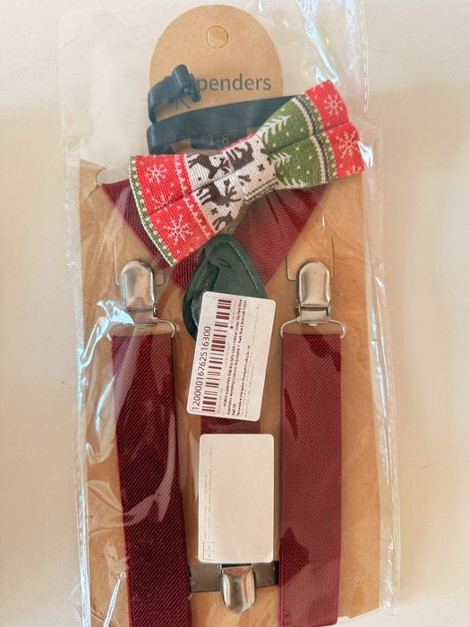 Тиранти с папионка за деца, бордо, бяло, синьо