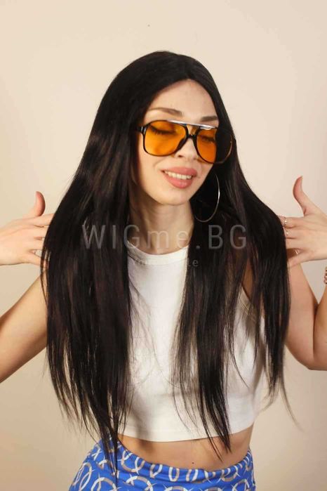 Дълга черна перука от ЕСТЕСТВЕН косъм Маделин