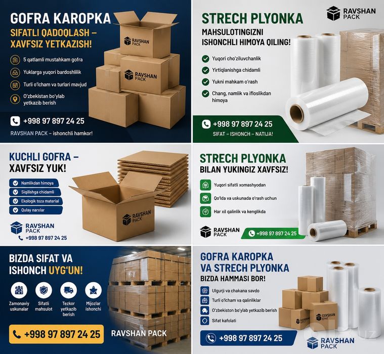 Gofra karobka /qogʼoz quti strech plyonka