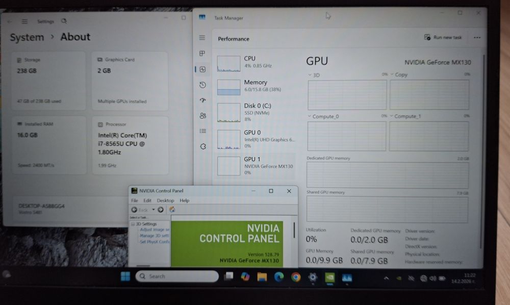 14' IPS Dell Vostro Core i7-8565U/16GB DDR4/NVIDIA MX130 2GB/256GB SSD
