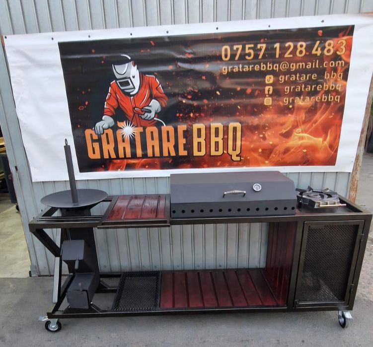 Grătar cu soba tip racheta, arzător pe gaz ,chiuveta