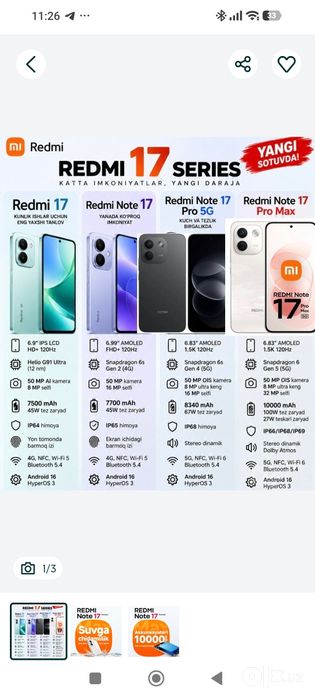 Redmi note 17 note . 1 haftali sotiladi 2 ta