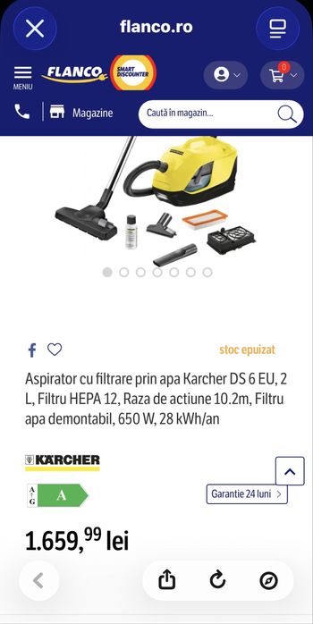 Aspirator Kärcher DS 6 – filtrare prin apă, 650W, stare bună