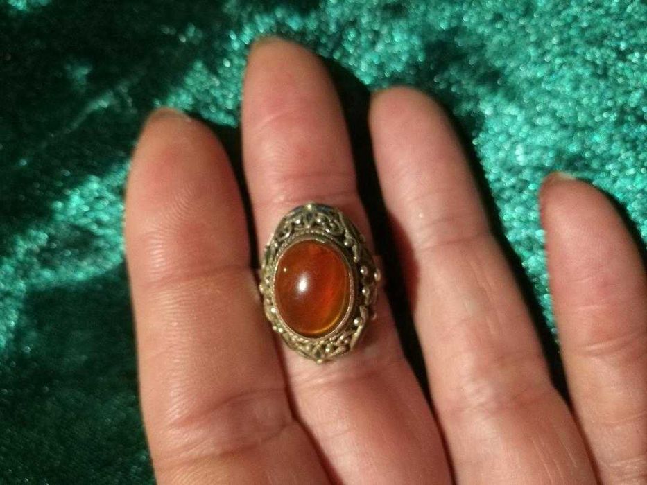 inel vintage china, argint, carneol, email