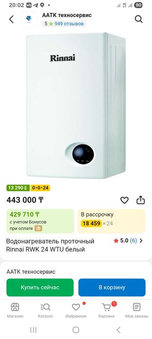 Газовый водонагреватель Риннай