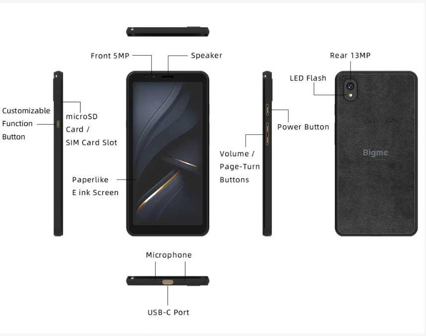 Bigme E ink Smartphone Hibreak 5,84", 6GB RAM, 128GB, negru ca nou, complet
