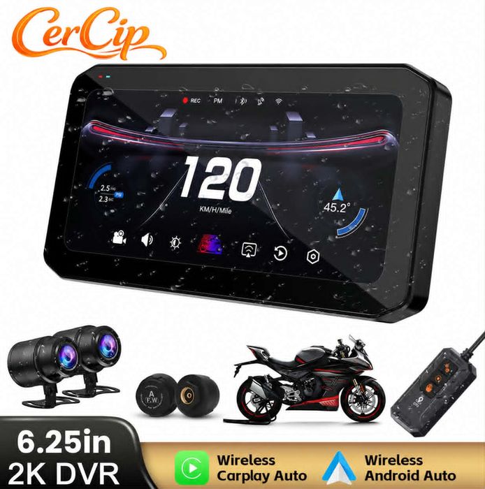 Navigatie MOTO CerCip MT9, Carplay/Android Auto, Octa-Core, GPS, IP67, Camere 2K, Senzori presiune roti, BSD, 6'25 inch