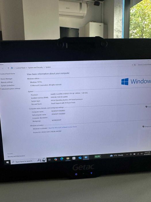 Getac UX10 Fully Rugged Tablet I5-8265U-8Gb Ram-256Gb Ssd