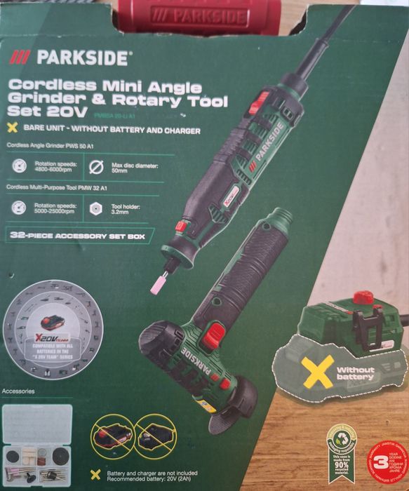 Парксайд Parkside акумулаторен прав шлайф  20В уред за гравиране и др.