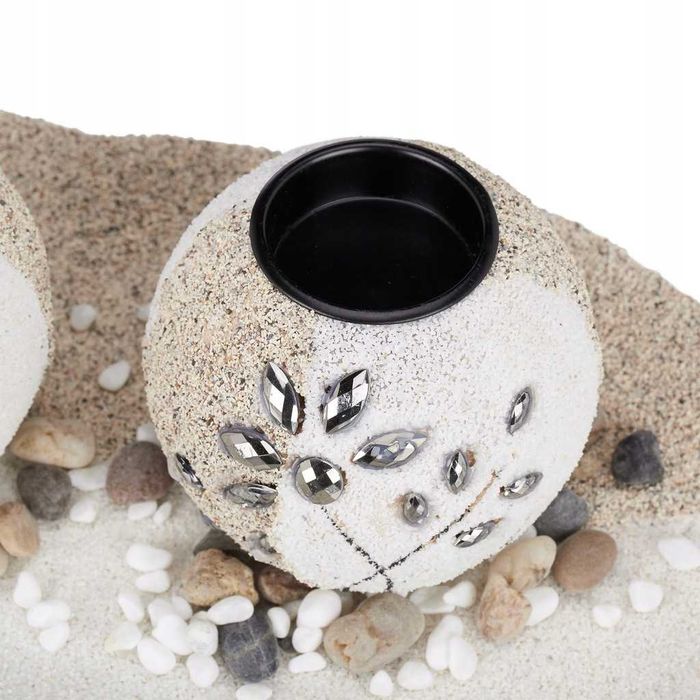 Комплект свещник декорация за маса, Декоративни камъни свещи