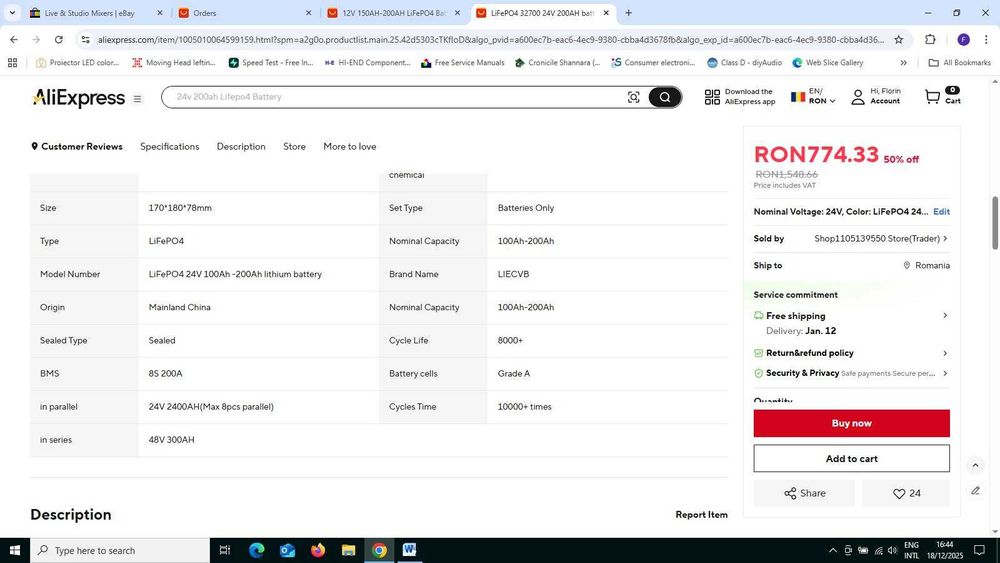 Acumulator lifepo4 24V/200Ah